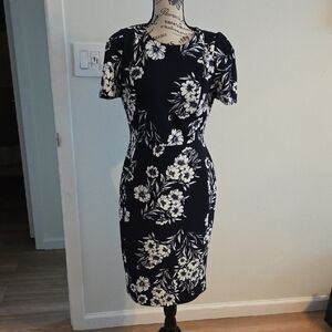 Calvin Klein Navy and Cream Floral Midi Dress